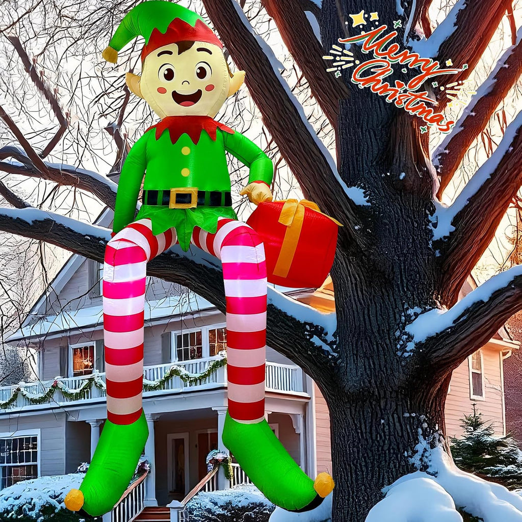 8 ft christmas inflatable outdoor decorations, sitting elf showing dimensions