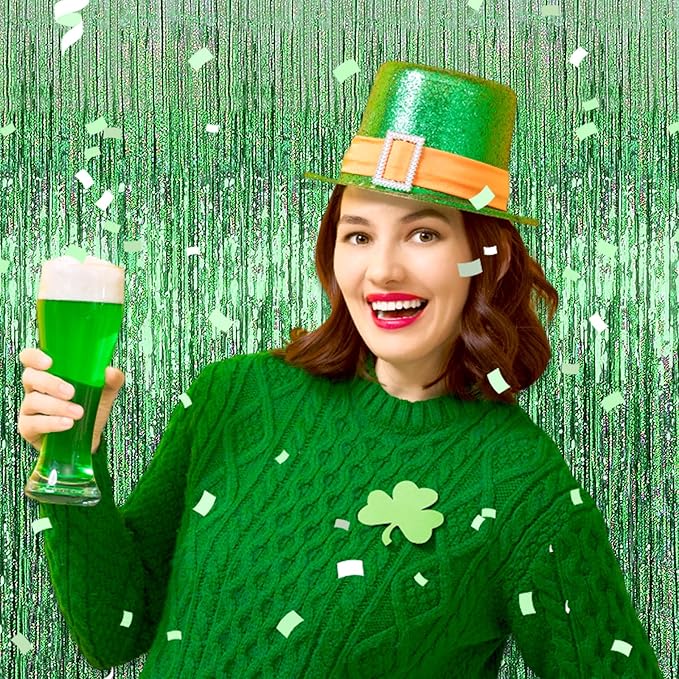 6 Pack Light Green Foil Fringe Curtain Backdrop, 3.28Ft x 8.2Ft Metallic Tinsel Foil Fringe Streamer Curtains for Photo Booth, Valentine's Day, Christmas Day, New Year, Wedding Party Decorations