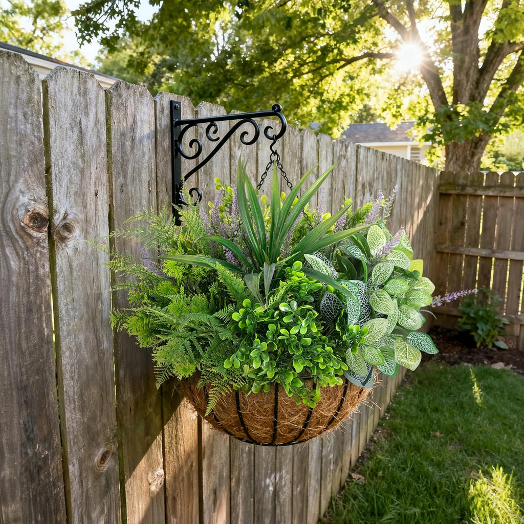 Hrobek Outdoor Faux Plants UV Resistant Fake Greenery for Outside Planter | 12 Bouquet Realistic Artificial Eucalyptus Fern Lavender Spider Vanilla Patio Garden Front Door Porch Yard Home Decor