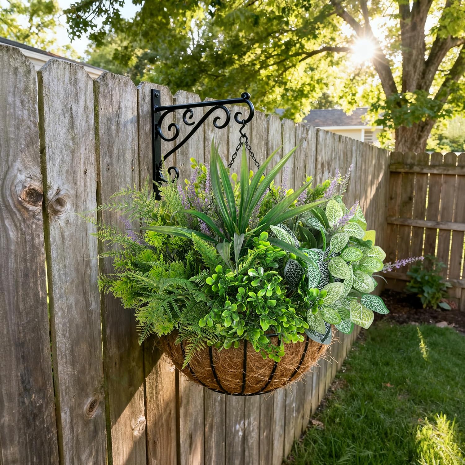 Hrobek Outdoor Faux Plants UV Resistant Fake Greenery for Outside Planter | 12 Bouquet Realistic Artificial Eucalyptus Fern Lavender Spider Vanilla Patio Garden Front Door Porch Yard Home Decor