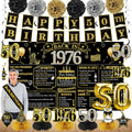 Zirtorei 50th Birthday Decorations for Men Women, 21pcs the Year 1976 Banner Balloon Party Supplies, Black Gold 50 Year Old Birthday Backdrop, 50 Bday Honeycomb Centerpiece Hanging Swirls Sash Gifts