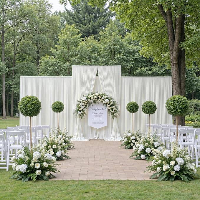 50ftx14FT Wrinkle Free Ivory Backdrop Curtain, 10 Panels 14FT Height Ivory Wedding Backdrop Drapes, Silky Polyester Back Drop Cloth for Birthday Photography Background Party Backdrop Draping