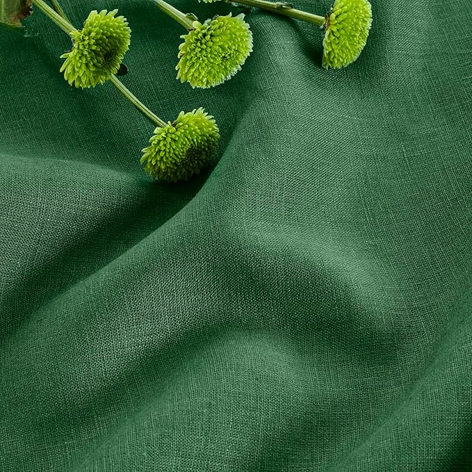 Solino Home Linen Square Tablecloth 52 x 52 Inch - 100% Pure Linen Pine Green Table Throw - Fete, Machine Washable Table Cloth for Fall, Autumn, Thanksgiving, Christmas