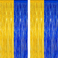 2 Pack Graduation Backdrop, 3.28 FT x 7.05 FT Class of 2025 Decorations, Blue Gold Fringe Curtains Tinsel Backdrop Party Streamer, Metallic Blue and Gold Graduation Decorations 2025