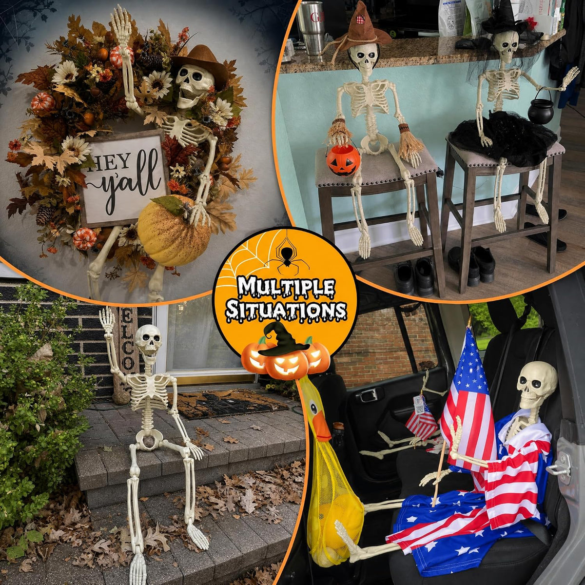 40" pose-n-stay halloween skeletons, life-size full body realistic, package contents