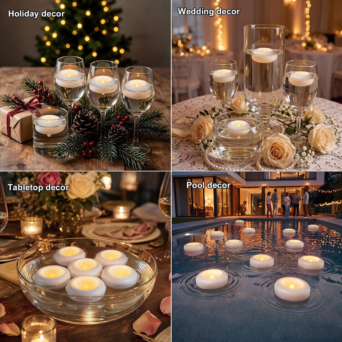 3" White Rechargeable Flameless Floating Candles, Water Activated 6 Pcs