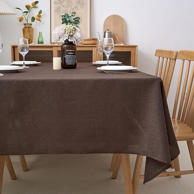 NLMUVW Brown Linen Tablecloth Rectangle, Chocolate Table Cloth Farmhouse Textured Table Cover for Kitchen Dining Coffee, 54 x 78 Inch