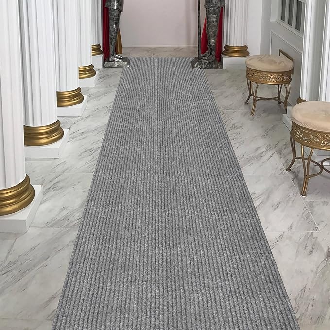 Ottomanson 2' x 22' Hallway Runner with Scraper Pile Extra Durable Non-Slip Rug Mat for Indoor & Outdoor Use - Ideal for Kitchen, Entryway, Patio & Garage - High-Traffic Carpet, Gray