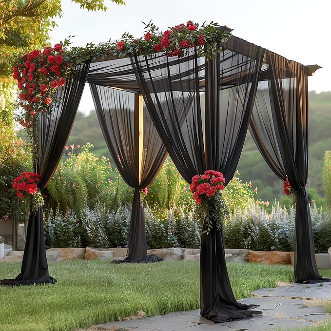 10ft x 10ft Black Backdrop Curtains, Wrinkle-Free Sheer Chiffon Fabric Photo Background Drapes for Wedding Arch Party Ceremony Stage Photography Decorations