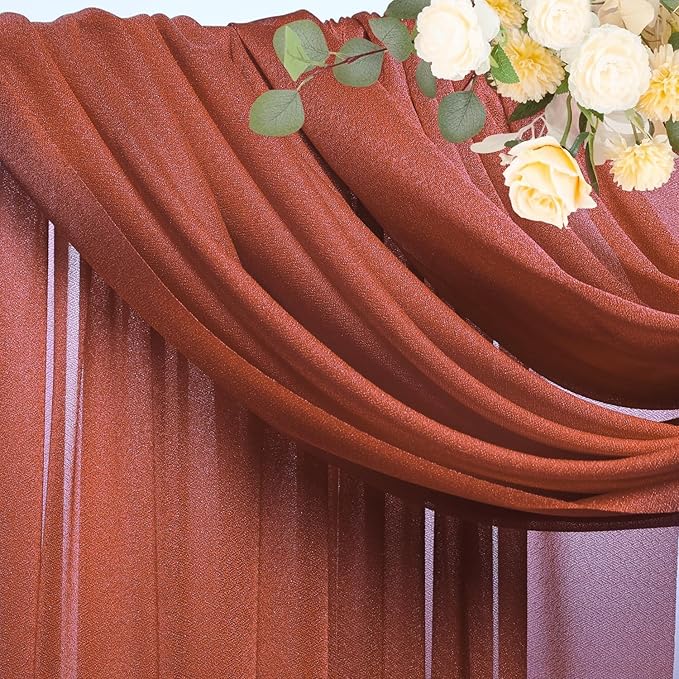 Wokceer Wedding Arch Draping Fabric Terracotta 3 Panels 28.7" x 20FT Sheer Fabric Drapes Backdrop Arch Draping Fabric for Wedding Ceremony Birthday Party Bridal Shower Decoration