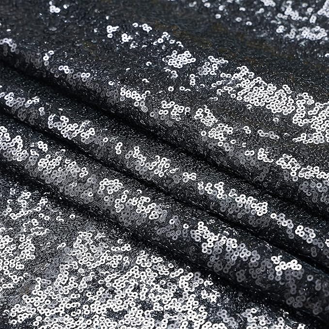 Sugargirl Halloween Black Sequin Backdrop Curtain 2 Panels 2FTx8FT Glitter Black Background Drapes Sparkle Photography Backdrop for Party Wedding Birthday Wall Decoration