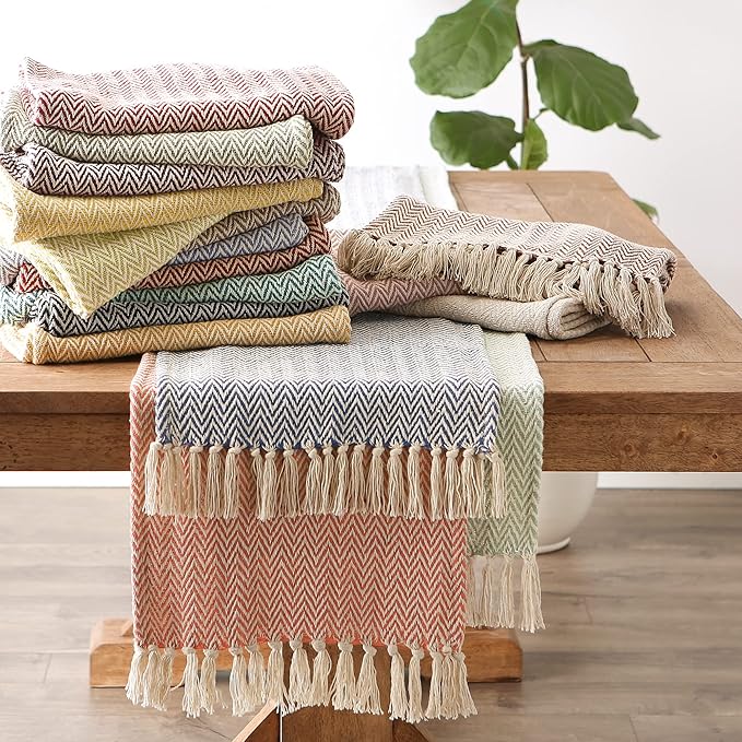 DII Woven Basic Tabletop Collection Chevron Table Runner, 15x72, Pale Mauve