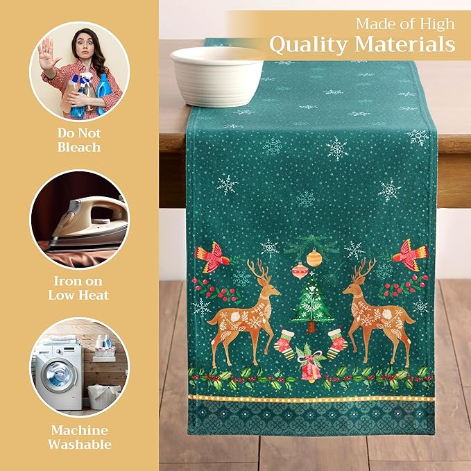 Maison d' Hermine Table Runner 100% Cotton Single Layer Table Runners 72 inches Long for Thanksgiving Christmas Decorations Home Kitchen Dining Party Wedding (Hygge Christmas, 14.5" x 72")