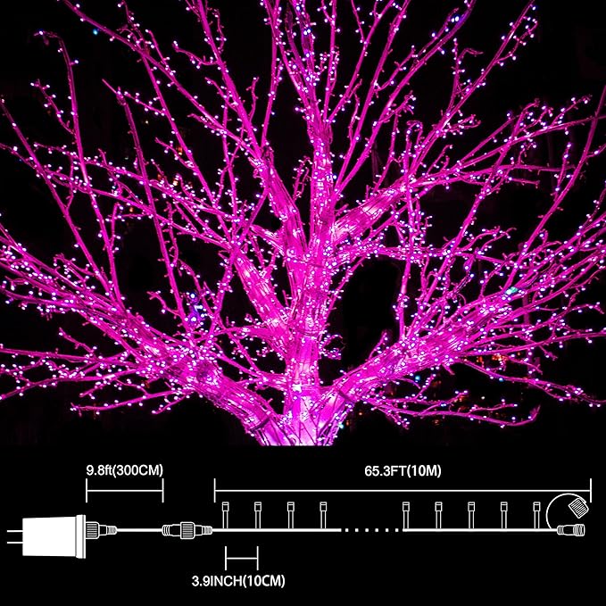 LAMPHOME 33ft Valentine's Day String Lights, Christmas Decorative Mini Lights, 100 LED Pink Fairy Starry String Lights Plug in, 11 Lighting Modes for Valentines Day Tree Decorations (Pink)