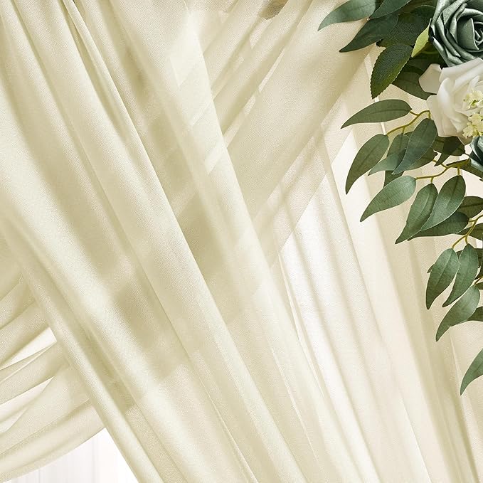 Wedding Arch Draping Fabric Beige Arch Drapes Sheer Backdrop Curtain for Ceremony Photo Wedding Decor 19Ft x 28" 2 Panel