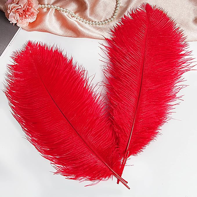 THARAHT Red Ostrich Feathers 12pcs Large Natural Bulk 16-18Inch 40cm-45cm for Wedding Party Centerpieces Halloween and Home Decoration Feathers
