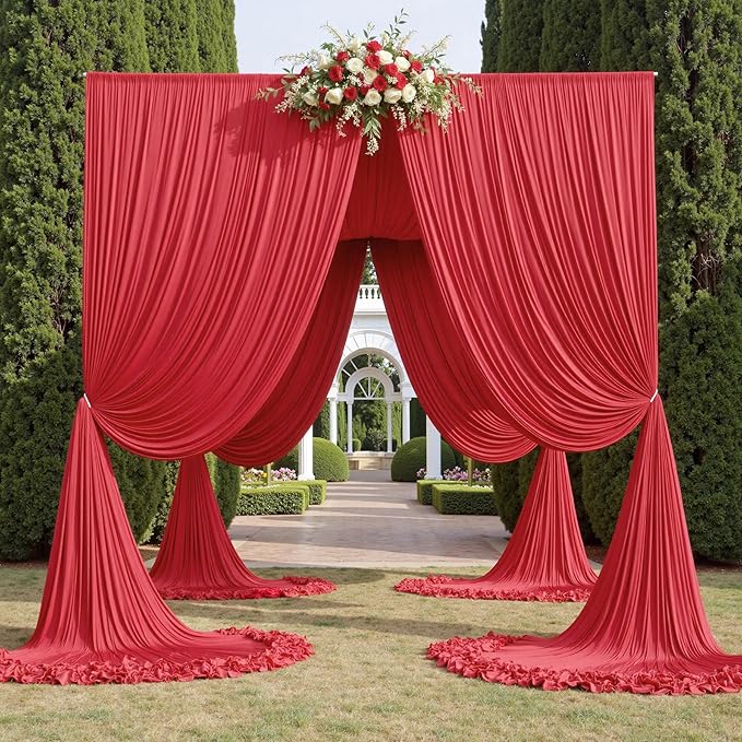40×14ft Wrinkle Free Red Backdrop Curtain for Wedding Parties,8 Panels 5×14ft Height Soft Silky Polyester Backdrop Drapes Red Photo Back Ddrop Curtains for Event Photography Christmas Background Cloth