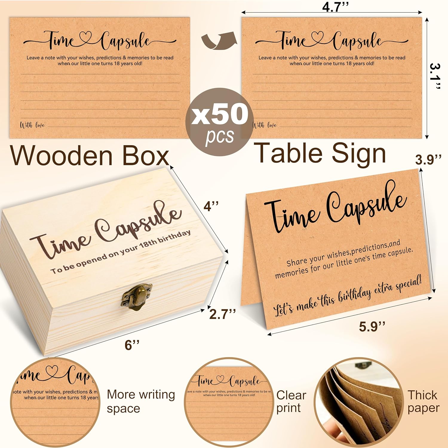 Time Capsule Box 1st Birthday, Baby Time Capsule Kit with 50 Cards, Party Games & Guest Activities, Baby Shower Decor Storage Box, Memorial Blessing Quotes Keepsake Gift