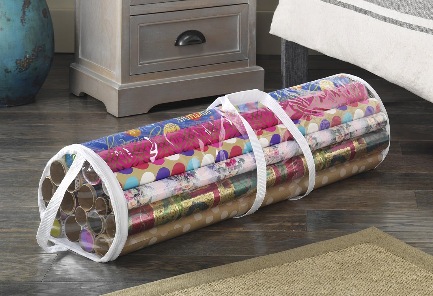 Whitmor 6044-4924 Clear Gift Wrap Organizer - Zippered Storage for 25 Rolls
