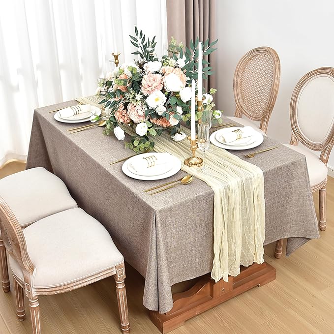 Fitable Faux Linen Tablecloths for Rectangle Tables: Water & Stain Resistant Farmhouse Table Cloth, Washable Burlap Textured Table Covers for Kitchen Dining Party(2 Pack, 60x120 Inch, Nature)