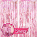 2 Pack 3.3x8.2 Feet Laser Pink Foil Fringe Backdrop Curtains, Tinsel Streamers Birthday Party Decorations, Fringe Backdrop for Graduation, Baby Shower, Gender Reveal, Disco Party