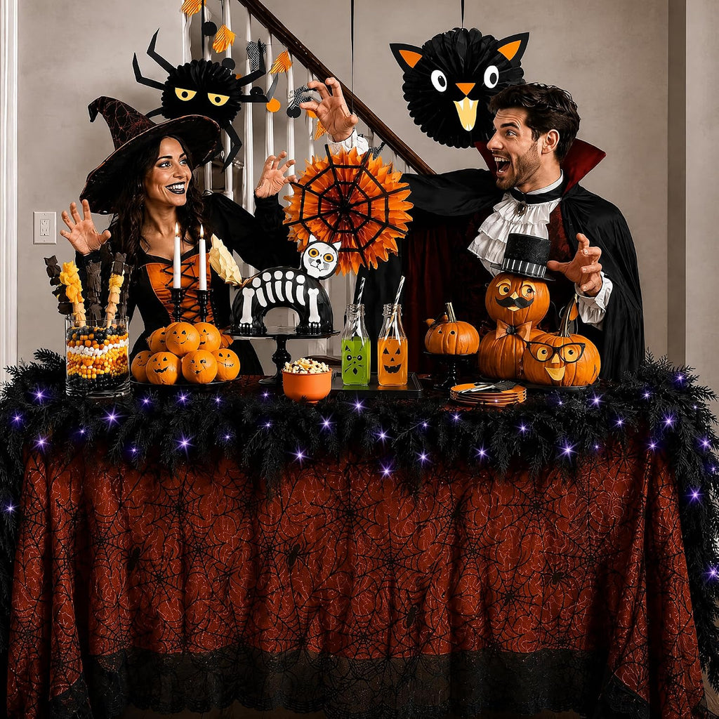 fovths 12 ft pre‑lit black halloween garland, artificial, package contents