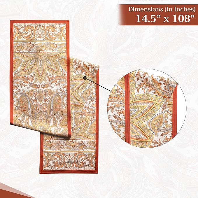 Maison d' Hermine Table Runner 100% Cotton Double Layer Table Runners 72 inches Long for Thanksgiving Christmas Decorations Home Kitchen Dining Party Wedding (Kashmir Paisley, 14.5" x 72")