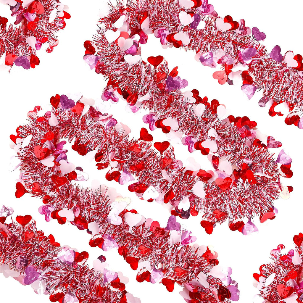 Sggvecsy 49.2Ft Valentine’s Day Heart Tinsel Garland Pink Red White Metallic Twist Garland Shining Ceiling Hanging Decorations for Valentine’s Day Party Anniversary Birthday Holiday Indoor Supplies