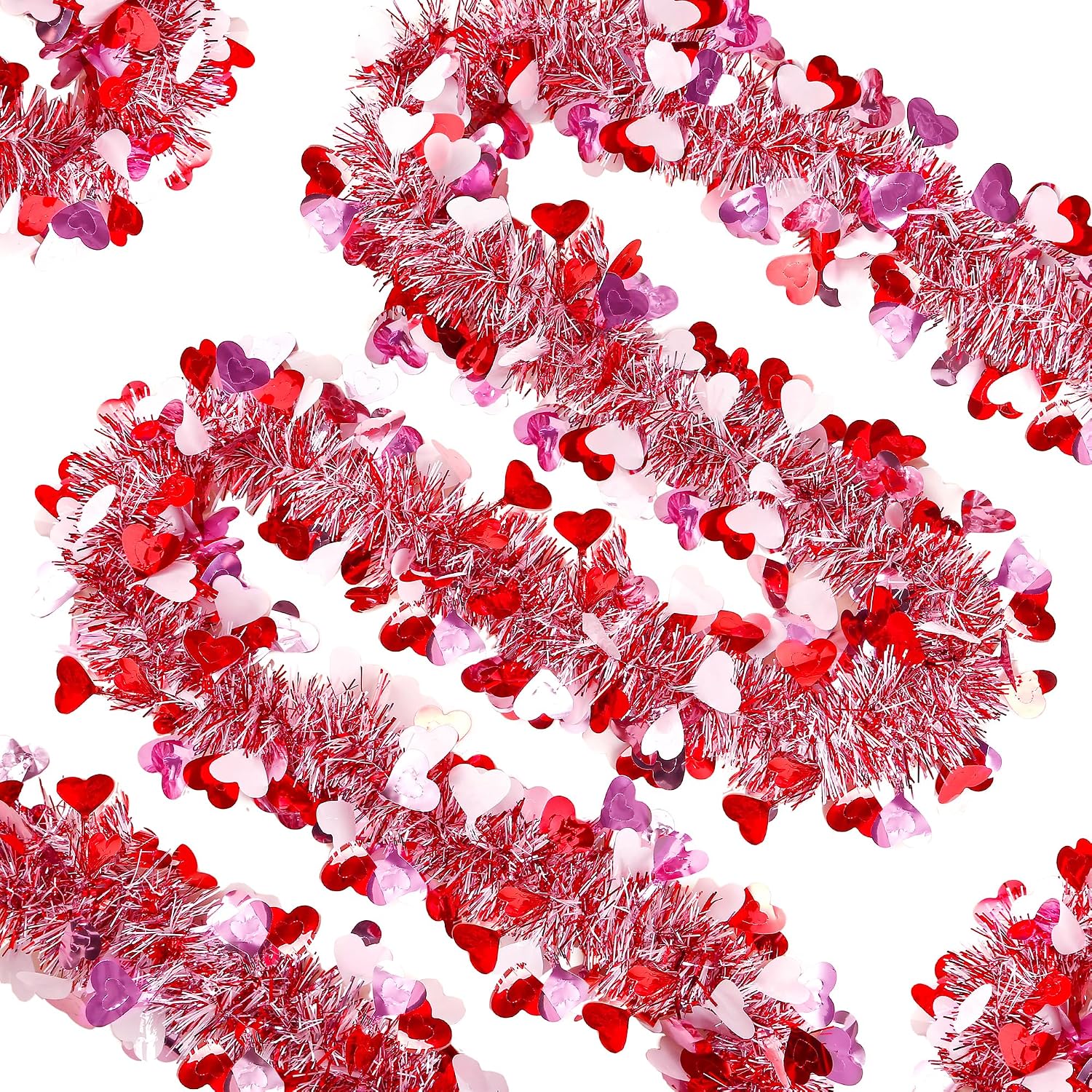 Sggvecsy 49.2Ft Valentine’s Day Heart Tinsel Garland Pink Red White Metallic Twist Garland Shining Ceiling Hanging Decorations for Valentine’s Day Party Anniversary Birthday Holiday Indoor Supplies