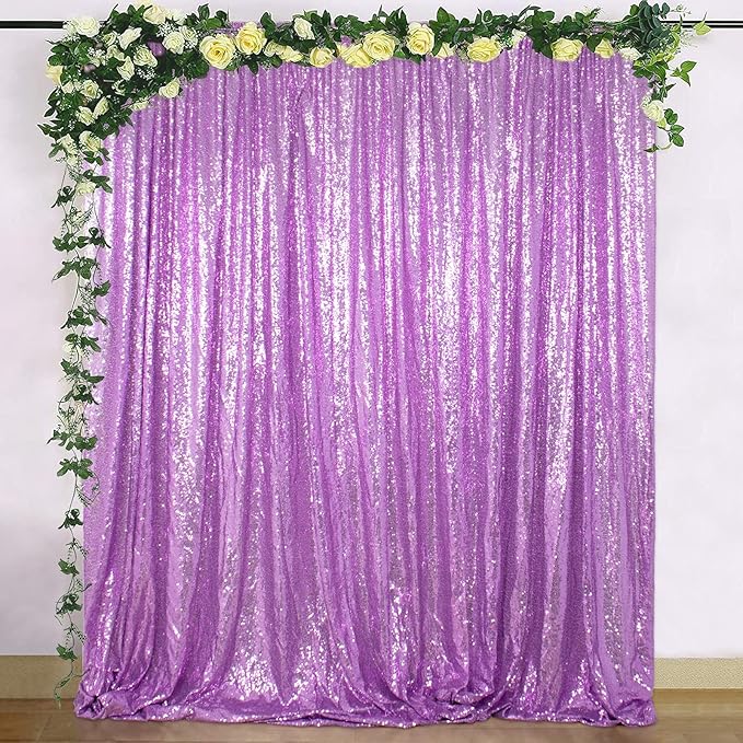 ShinyBeauty Sequin Curtain Lavender 4FTx8FT Sequin Photo Backdrop Light Purple Sequin-Backdrop-Curtain Glitter Photography Backdrops Bridal Shower, Wedding