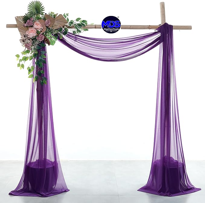 MDS Halloween Chiffon Draping Fabric - 2 Panel, 30" Wide x 75ft Long - Sheer Spooky Arbor & Canopy Drapery for Haunted House Backdrops, Party Ceilings, DIY Costumes & Themed Events - Cadbury Purple