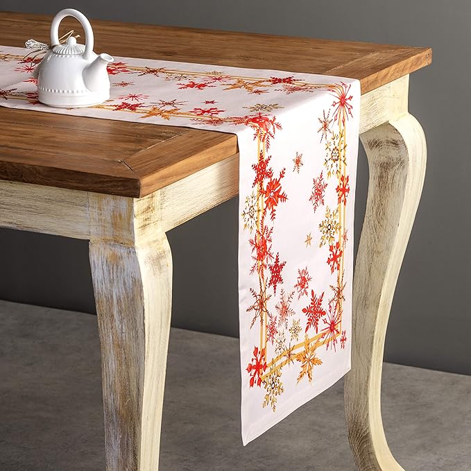 Maison d' Hermine Table Runner 100% Cotton Single Layer Table Runners 36 inches Long for Thanksgiving Christmas Decorations Home Kitchen Dining Party Wedding (Crystal Star, 14.5" x 36")