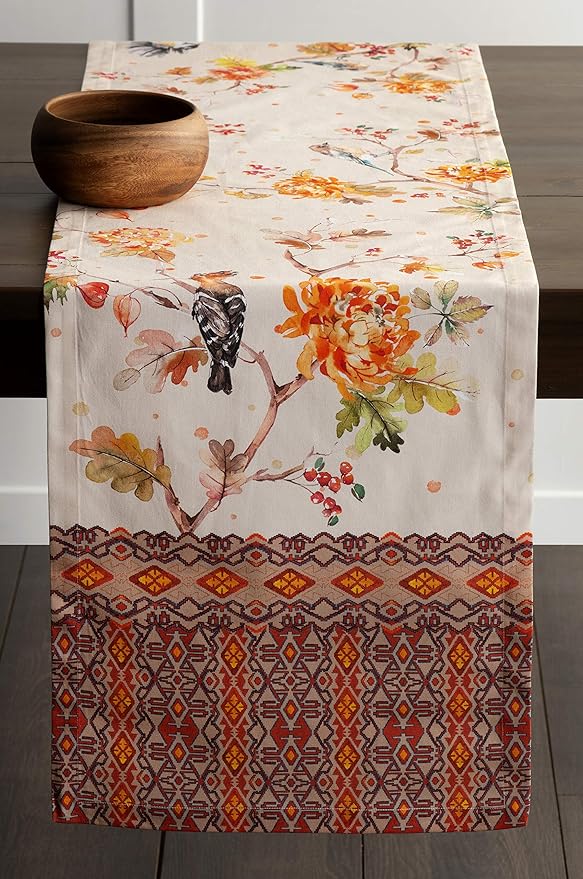 Maison d' Hermine Table Runner 100% Cotton Single Layer Table Runners 36 inches Long for Thanksgiving Christmas Decorations Home Kitchen Dining Party Wedding (Kelim - Prairie, 14.5" x 36")