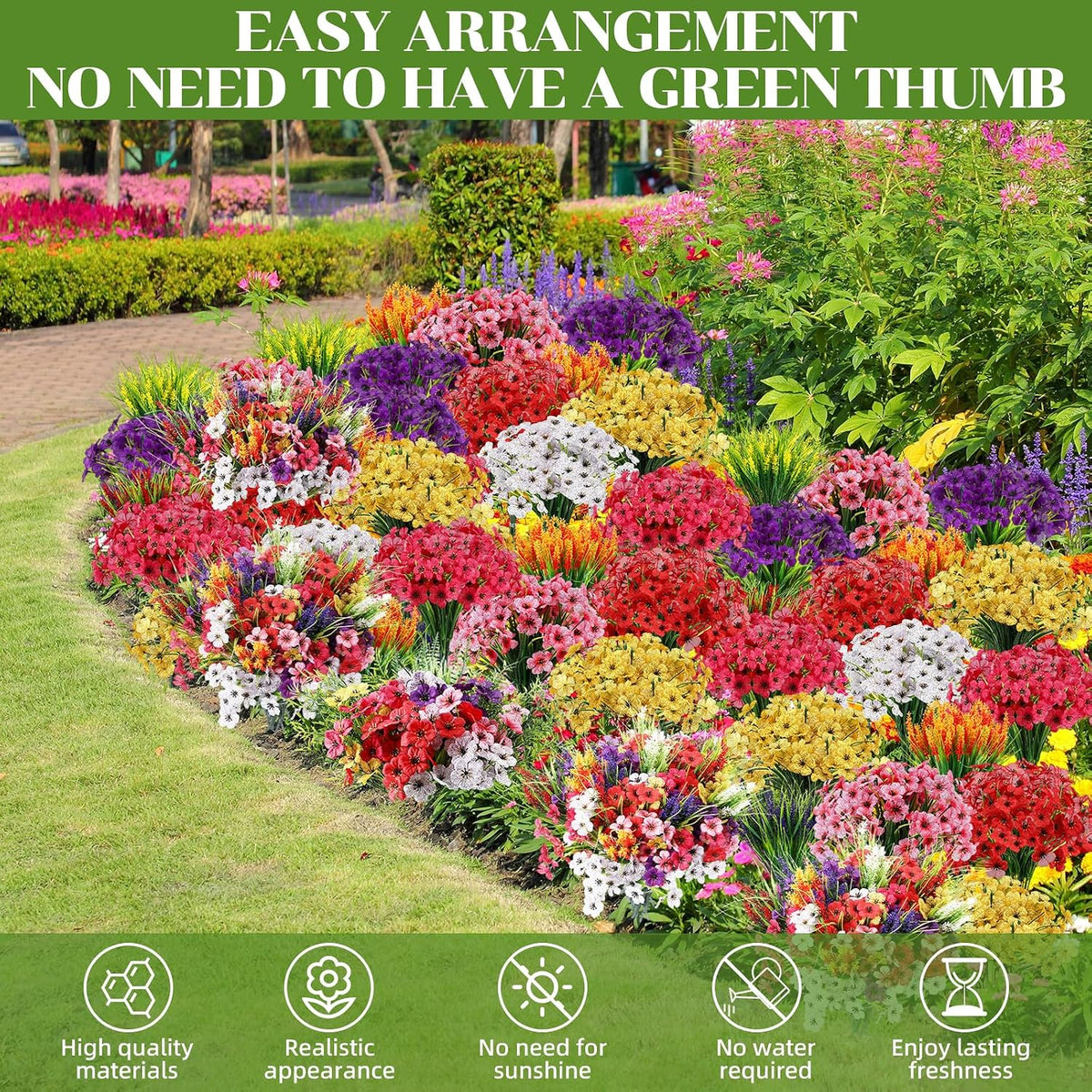zeyune 48 bundles artificial flowers for outdoors uv, side view