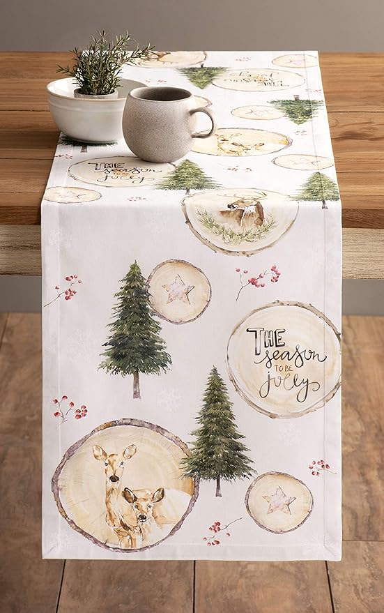 Maison d' Hermine Table Runner 100% Cotton Single Layer Table Runners 48 inches Long Decorative for Home Kitchen Dining Party Baby Shower Wedding Bridal Shower (Mountain Life, 14.50" x 48")