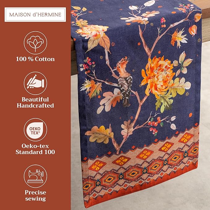 Maison d' Hermine Table Runner 100% Cotton Single Layer Table Runners 72 inches Long for Thanksgiving Christmas Decorations Home Kitchen Dining Party Wedding (Kelim - Infinity, 14.5" x 72")