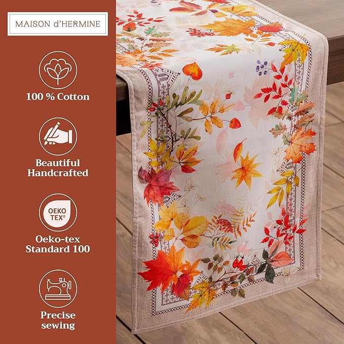 Maison d' Hermine Table Runner 100% Cotton Double Layer Table Runners 108 inches Long for Thanksgiving Christmas Decorations Home Kitchen Dining Party Wedding (Amarante, 14.5" x 108")