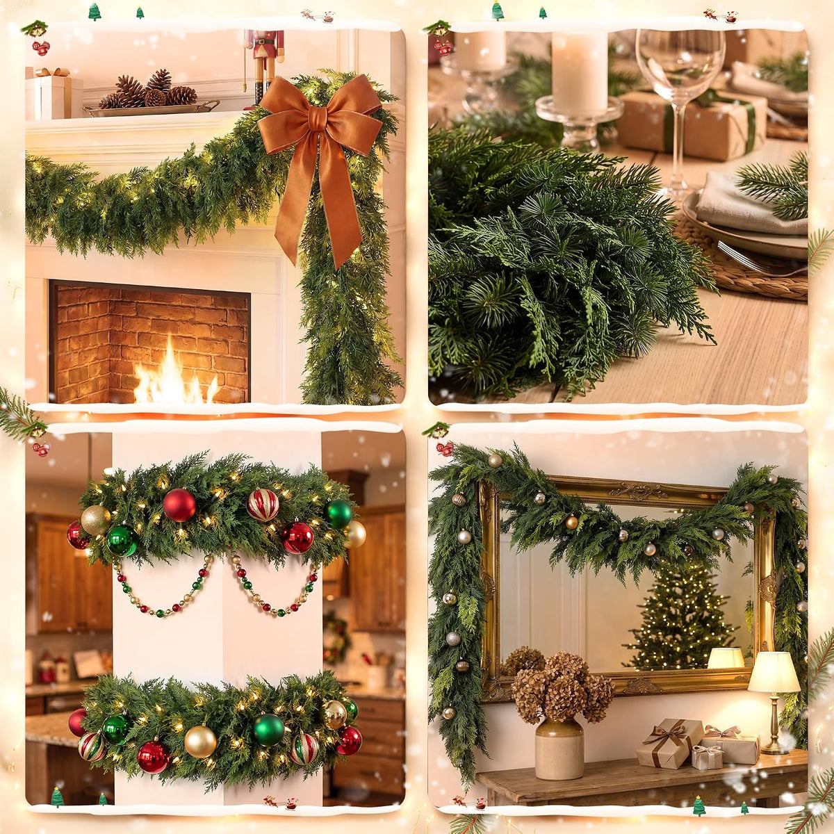 10ft christmas garland real touch cedar garland, close-up detail