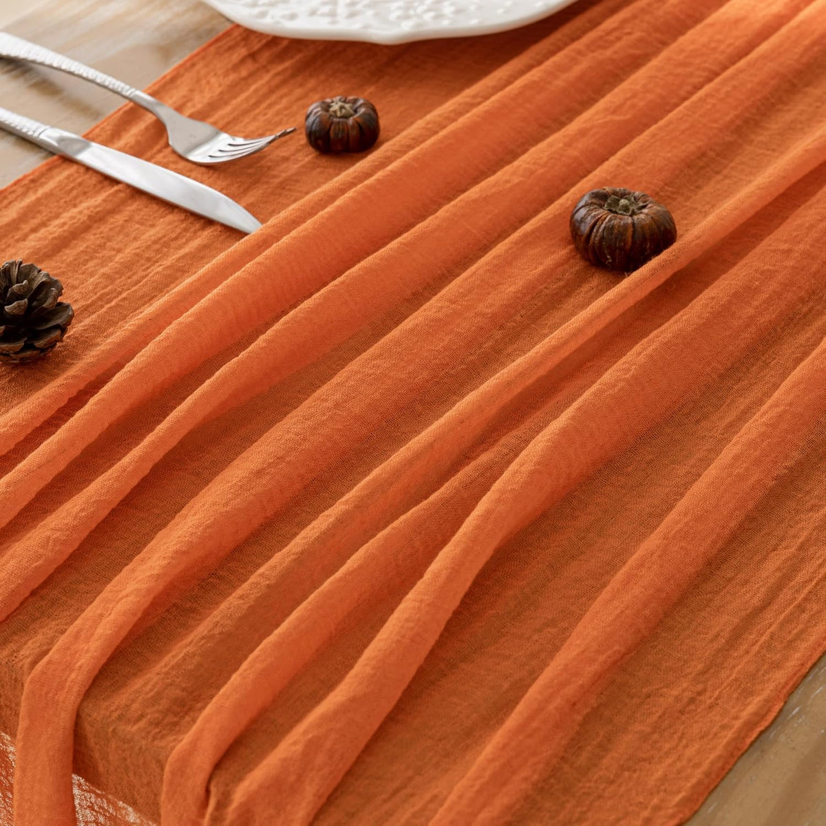 6Pcs Fall Orange Cheesecloth Table Runner 120 Inch Party Boho Home Decor
