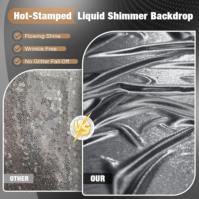 10x10FT Charcoal Silver Sequin Backdrop - 2 Panels 5x10FT Wrinkle-Free Glitter Drapes for Weddings, Parties & Events