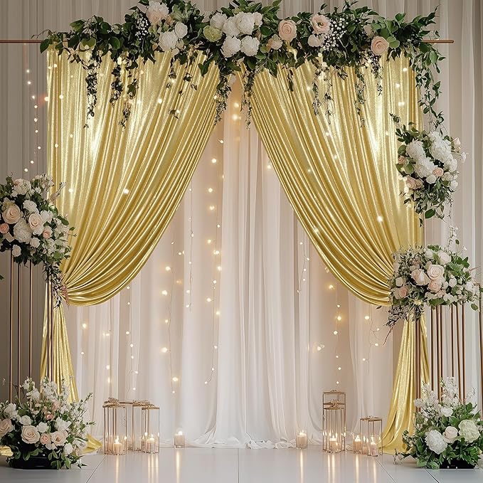 Outpain Thick 20 ft x 10 ft Gold Sequin Backdrop Curtain for Parties, Wrinkle Free Glitter Photo Backdrop Drapes 4 Panels 5x10ft Gold Back Drop Cloth for Wedding Christmas Photography Background