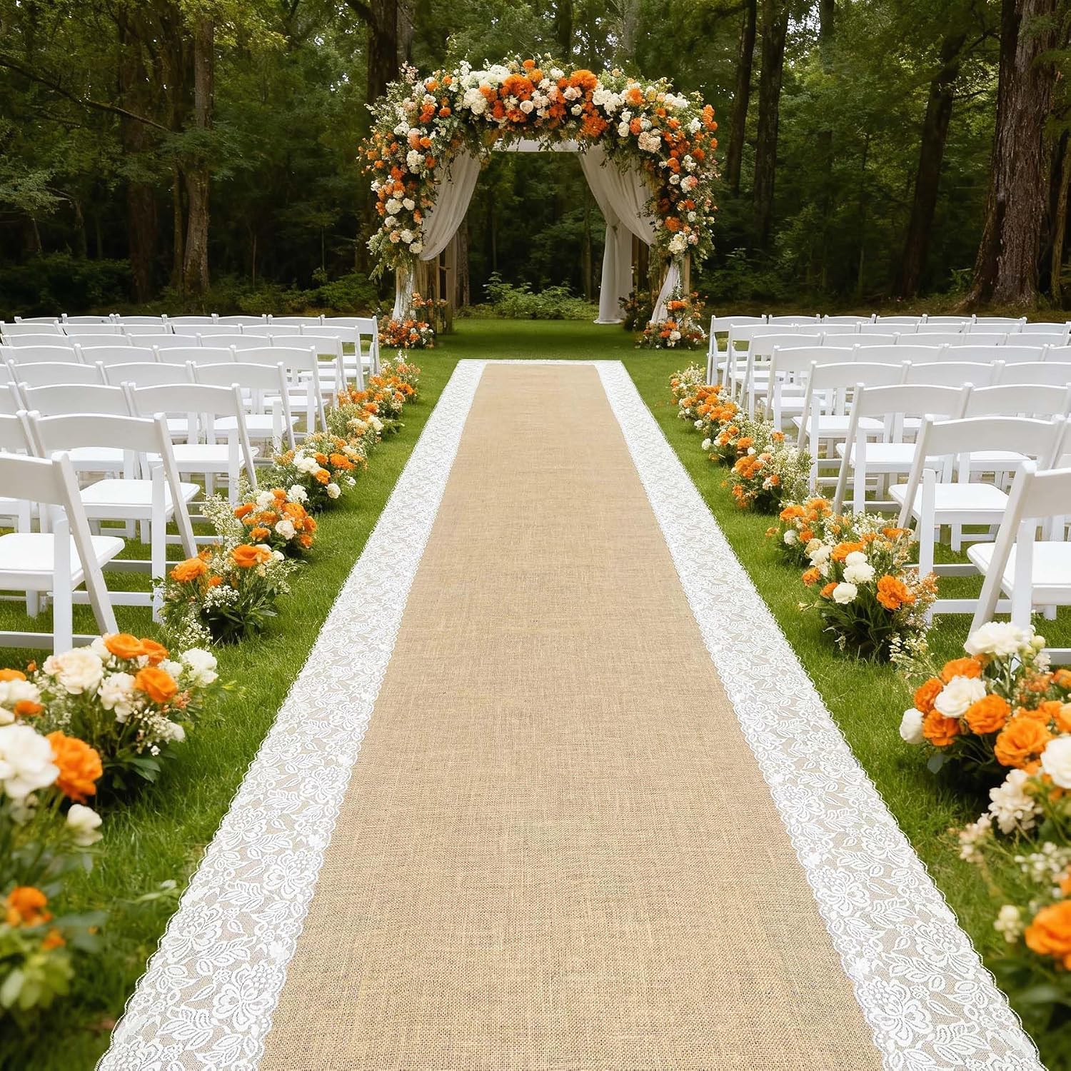 3ft x 20 ft Wedding Aisle Runner Outdoor for Wedding Ceremony with Lace Jute Rustic Natural Burlap Decorations Beach Garden Church Reception Craft Decor