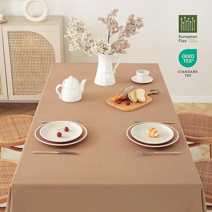 100% Pure French Linen Tablecloths 55x55inch Durable Stonewashed Square Table Clothes for Dining Kitchen and Parties (SQ-Beige, Square - 55 x 55 Inch)