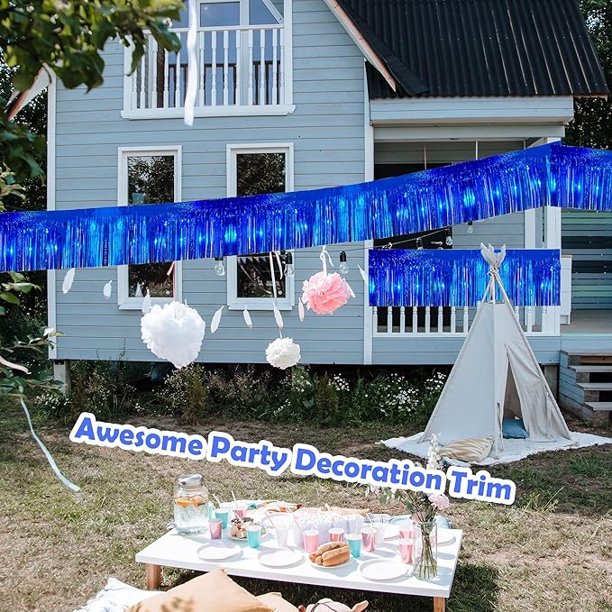 4 Pack 10 Feet Glitter Royal Blue Parade Float Decorations for Trailer Car, Glitter Foil Fringe Metallic Tinsel Streamers Banner Garland for Graduation Weeding Homecoming Birthday Party(Glitter-Blue)