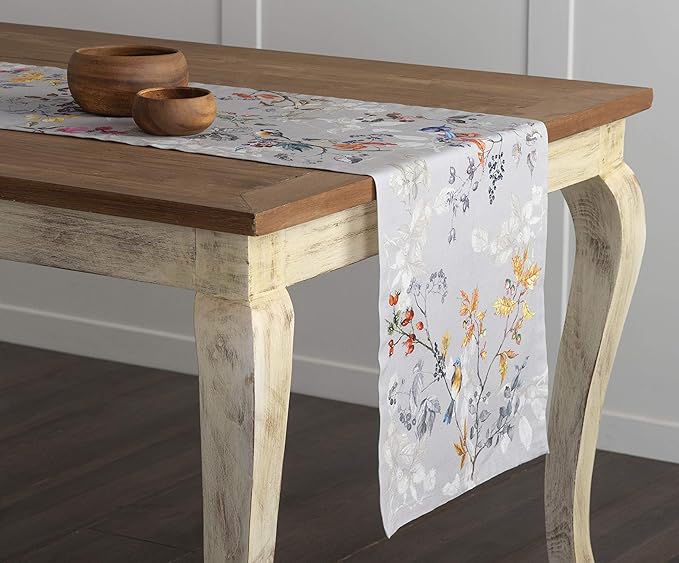 Maison d' Hermine Table Runner 100% Cotton Single Layer Table Runners 36 inches Long for Thanksgiving Christmas Decorations Home Kitchen Dining Party Wedding (Equinoxe - Grey, 14.5" x 36")