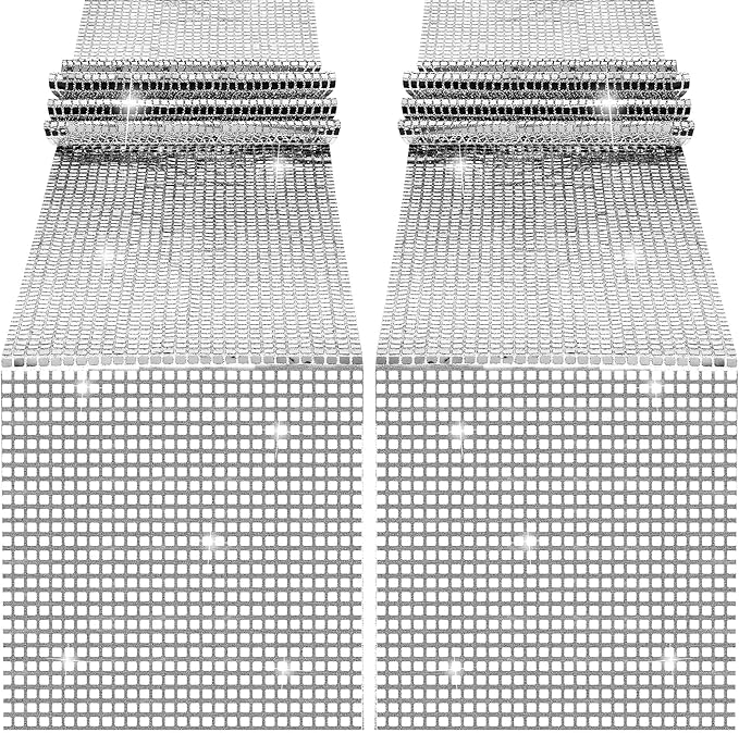 durony 2 Pack Disco Party Table Runner 11 x 108 Inch Mirror Silver Glitter Foil with Sparkle Sequin Table Runner for 70s Bachelorette Parties Disco Cowgirl Party Decorations