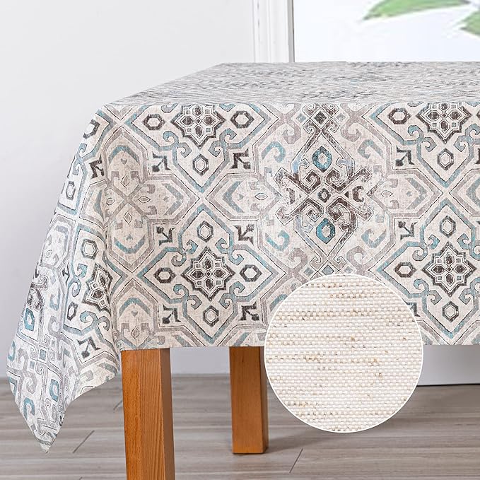 MYSKY HOME Rectangle Tablecloth 60x120 Inches -Linen Farmhouse Geometric Patterned Tablecloth Waterproof Decorative Washable Fabric Table Cloth for Kitchen Dining Moroccan Tablecloth，Grey