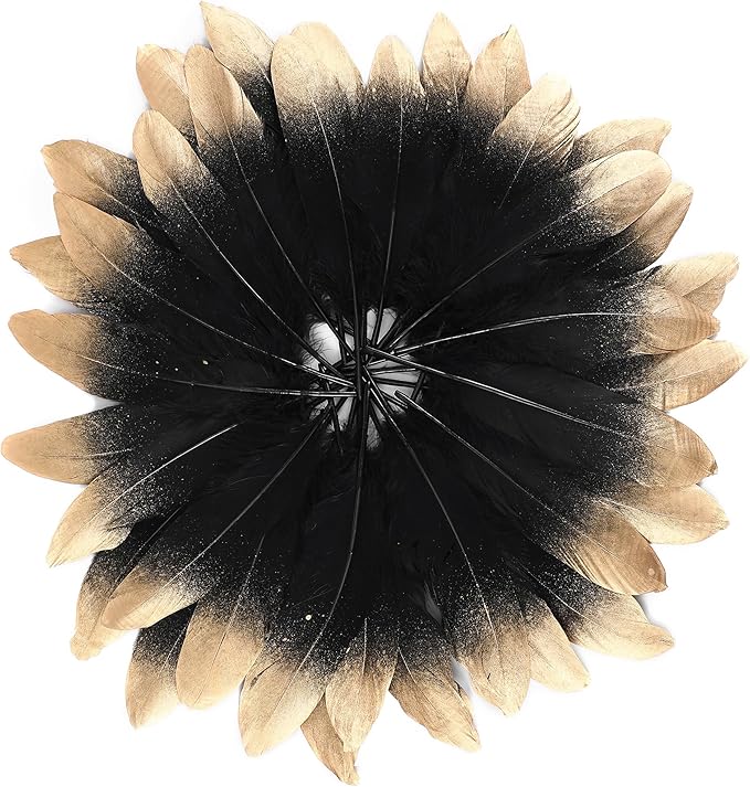 Larryhot Dipped Gold & Black Goose Feathers for Crafts - 6-8 inch 60 pcs Natural Feathers for Wedding Party Decorations,DIY Crafts and Clothing Accessories (Gold & Black)
