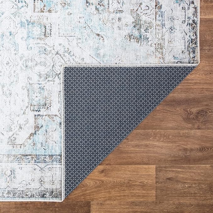 Bloom Rugs Washable Non-Slip 4' x 6' Rug - Beige/Blue Traditional Area Rug for Living Room, Bedroom, Dining Room, and Kitchen - Exact Size: 4' x 6'