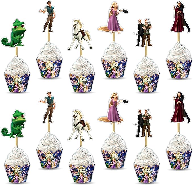 "Rapunzl Cupcake Wrappers – Princess Theme Cupcake Decoration for Birthday Party & Celebration – Tangled Inspired Cupcake Holders for Girls Princess Party Supplies, Dessert Table Décor"
